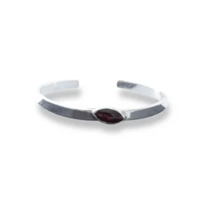 Sterling silver and 14 x 7mm Garnet Bangle with plain band